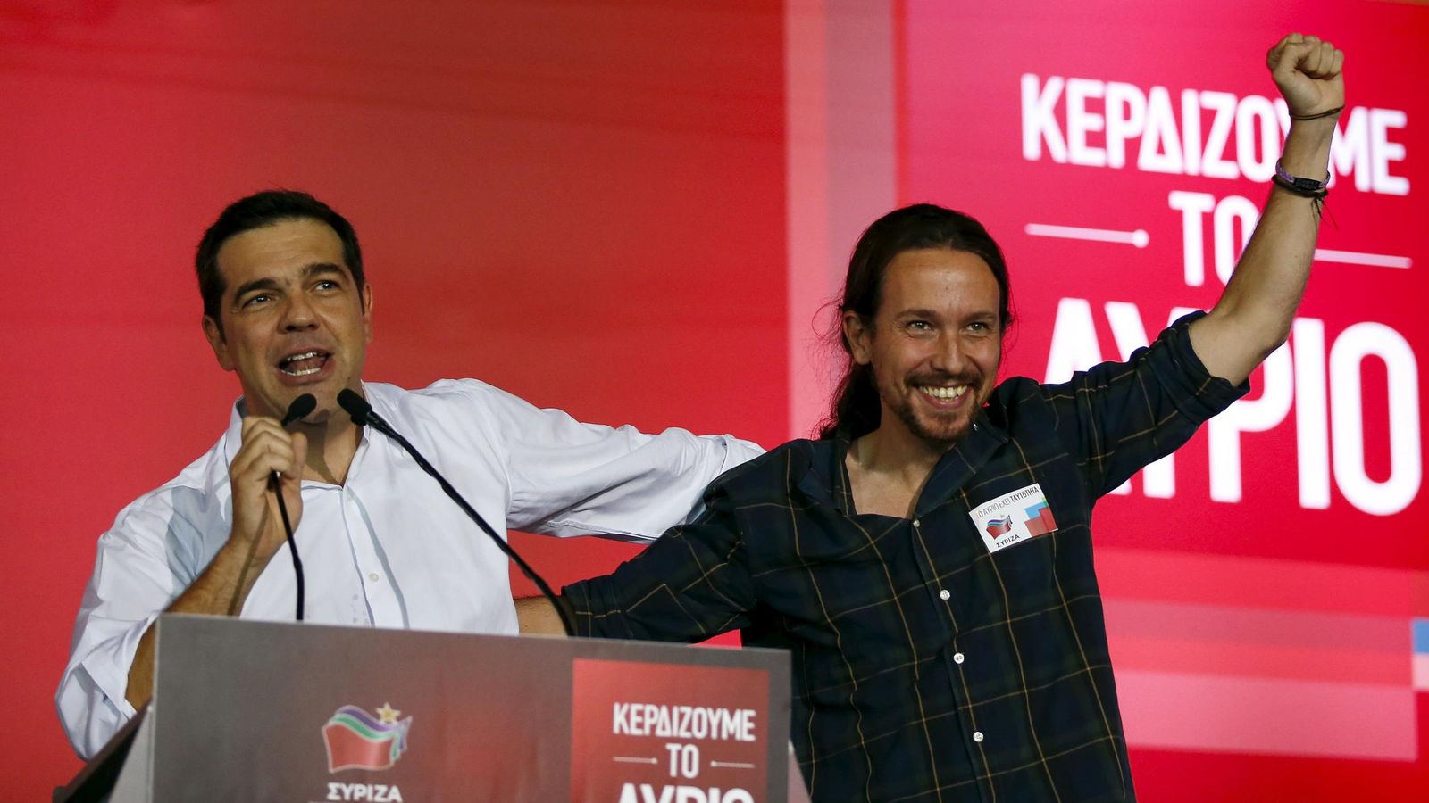 Foto: Alexis Tsipras, junto a Pablo Iglesias en el años 2015. (Reuters)