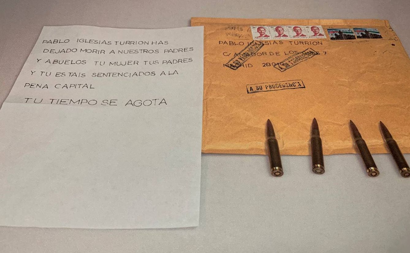 La carta con amenazas de muerte a Pablo Iglesias y su familia enviada al Ministerio de Interior. 