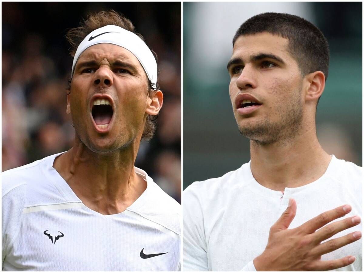 Foto: Nadal y Alcaraz, en Wimbledon. (Reuters/Melville/Childs)