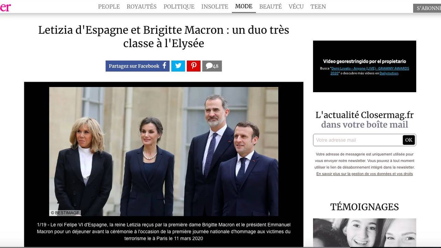 Captura del portal francés 'Closer'. 