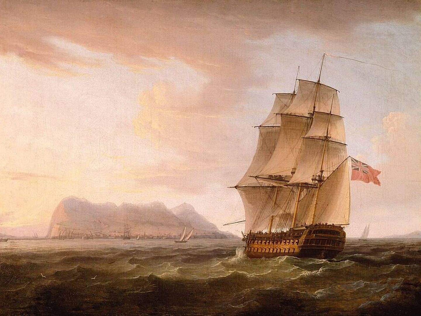 Un navío de guerra británico frente a las costas de Gibraltar. (Thomas Whitcombe, 1800)