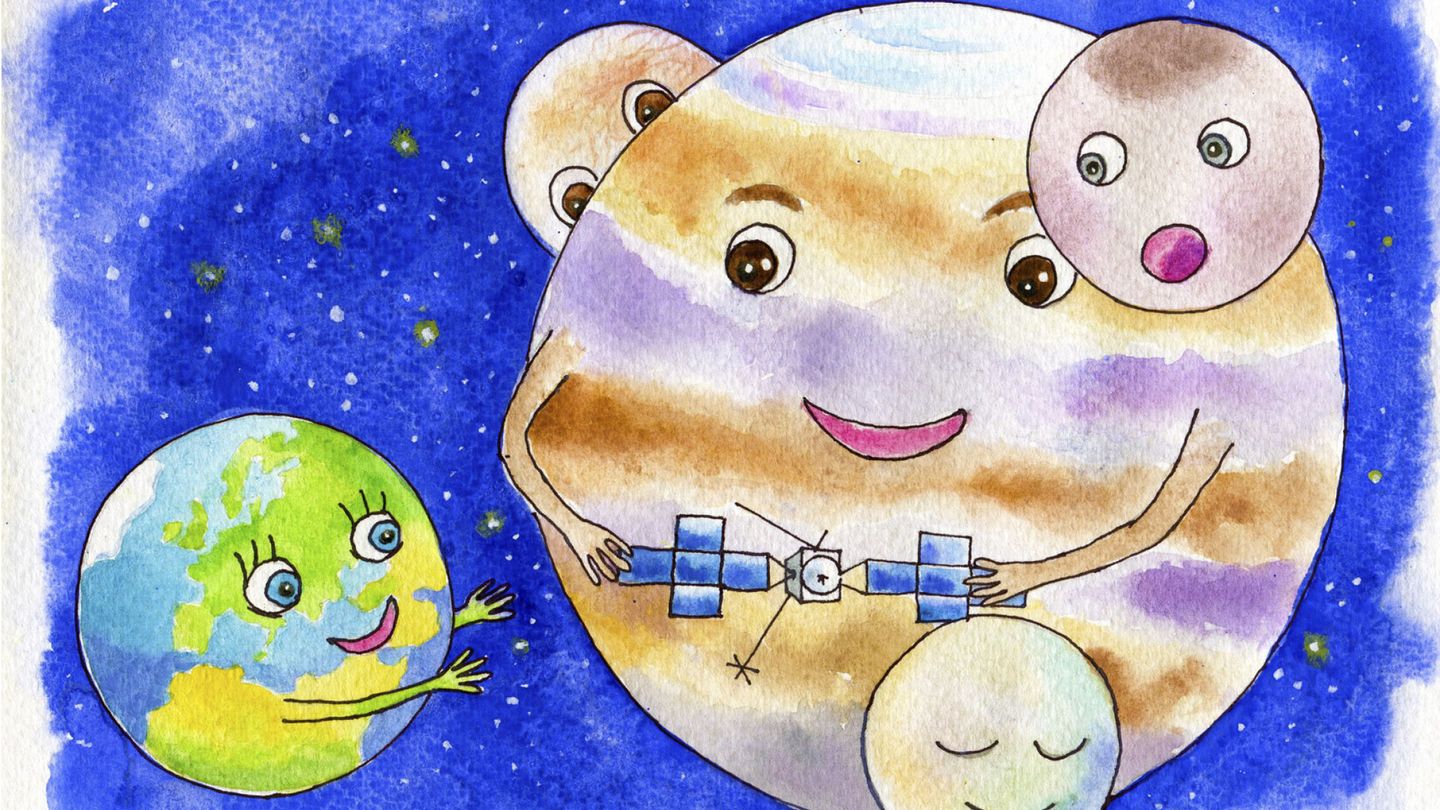 MADRID, 13 04 2023.- La misión Juice dibujada por Yaryna, una niña ucraniana de ocho años que ganó en 2021 un concurso de la Agencia Espacial Europea y que luce el cohete Arianne 5 en el que despegará la sonda. EFE Agencia Espacial Europea (ESA) -SOLO USO EDITORIAL SOLO DISPONIBLE PARA ILUSTRAR LA NOTICIA QUE ACOMPAÑA (CRÉDITO OBLIGATORIO)- 