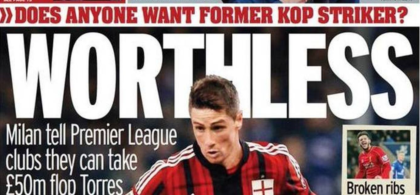 Diario inglés 'Sport' con el titular 'Sin valor' refiriéndose a Torres.