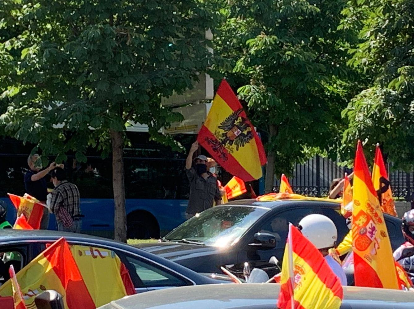 Cabecera de la manifestación en Madrid, en Colón. (P. G.)