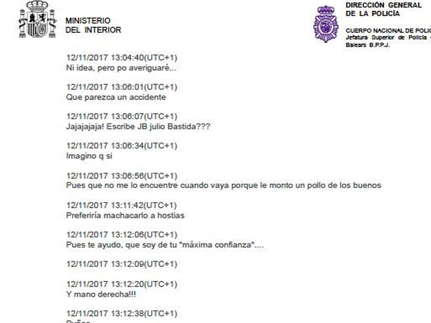 Fragmento del informe policial donde aparece la conversación. (Pinche para leer)