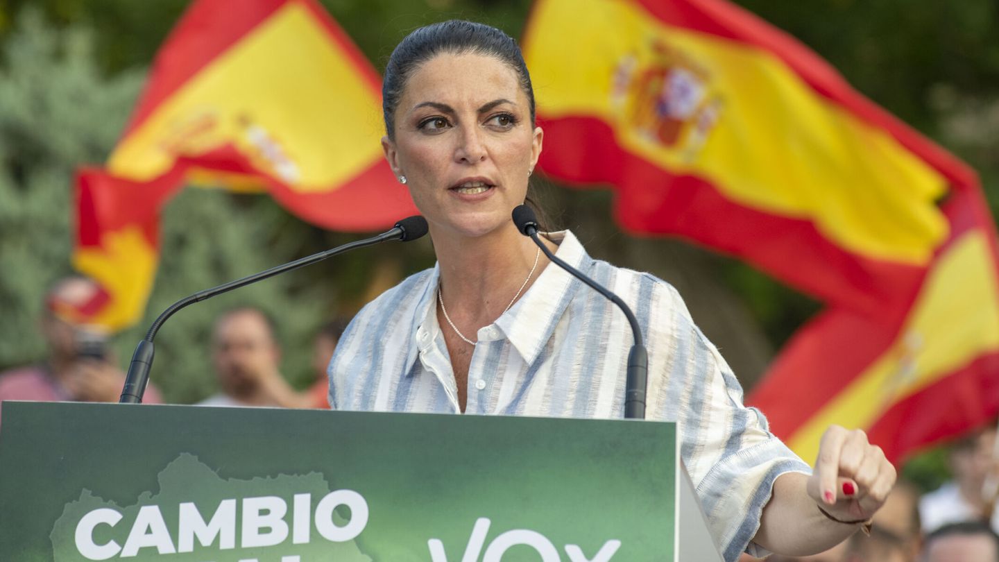 La candidata de Vox, en el mitin celebrado en el parque de la Concordia, en Jaén. (EFE/José Manuel Pedrosa)