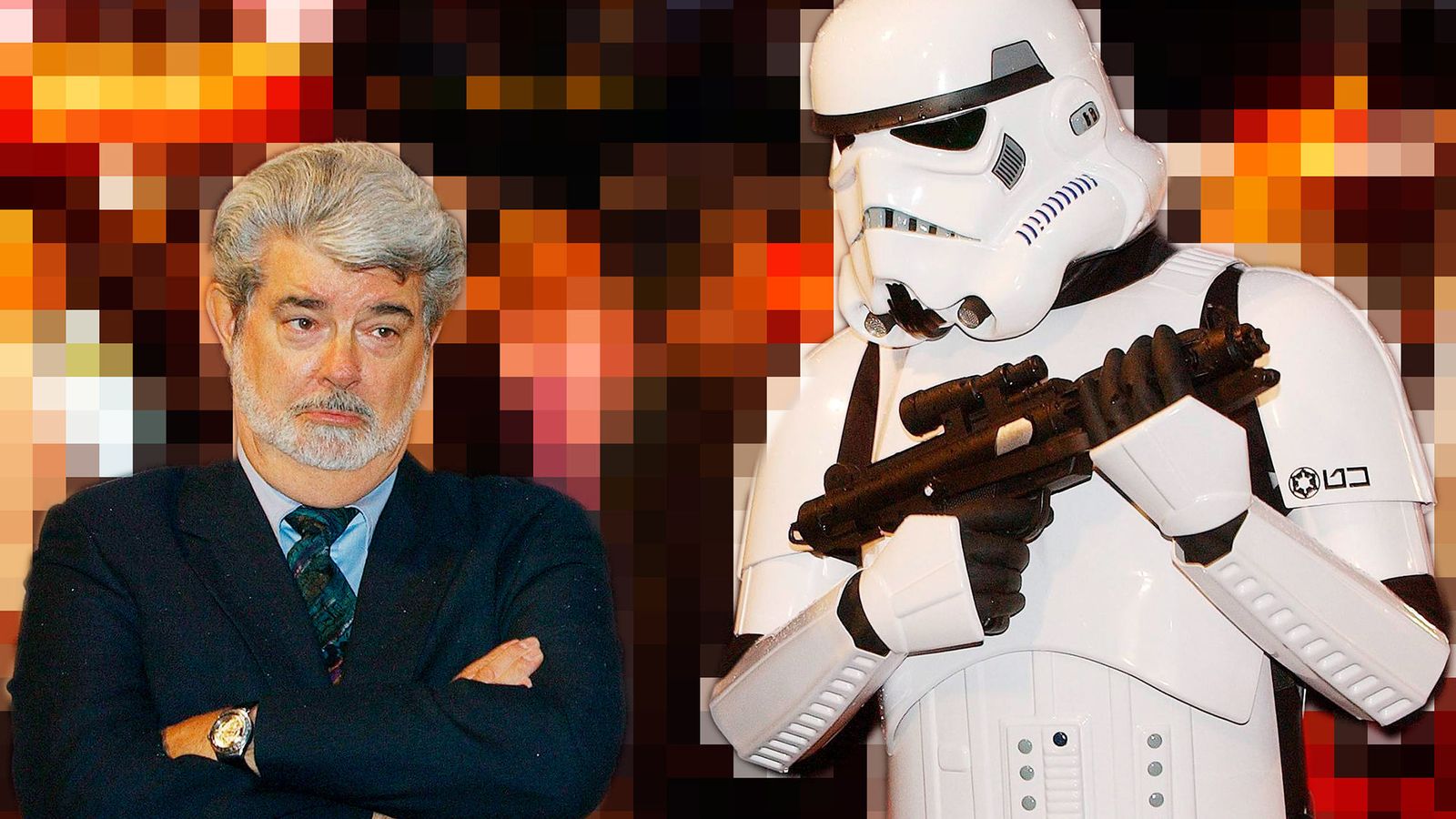Foto: George Lucas con un soldado imperial
