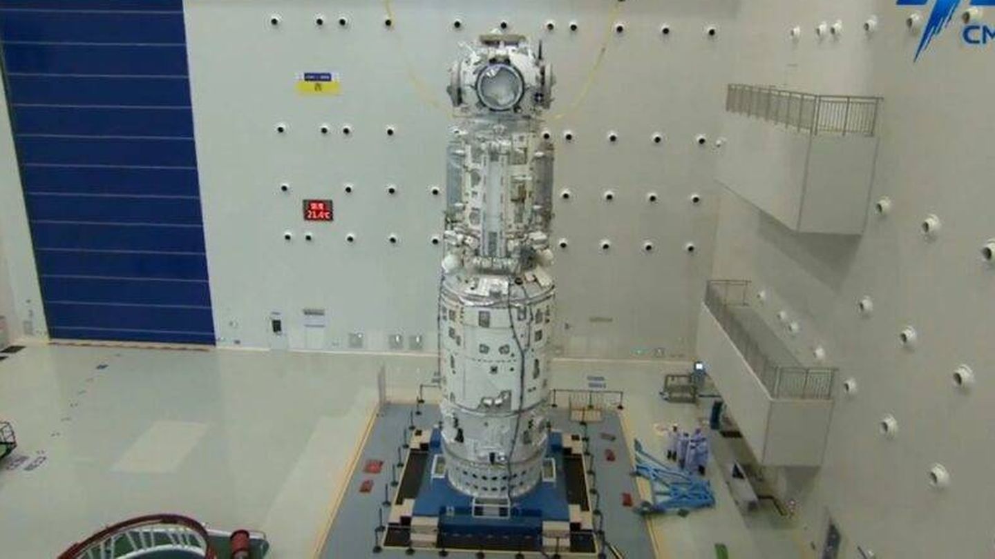 El primer módulo de la estación espacial china Tianhe, de 4,2 metros de diámetro. (CMSA)