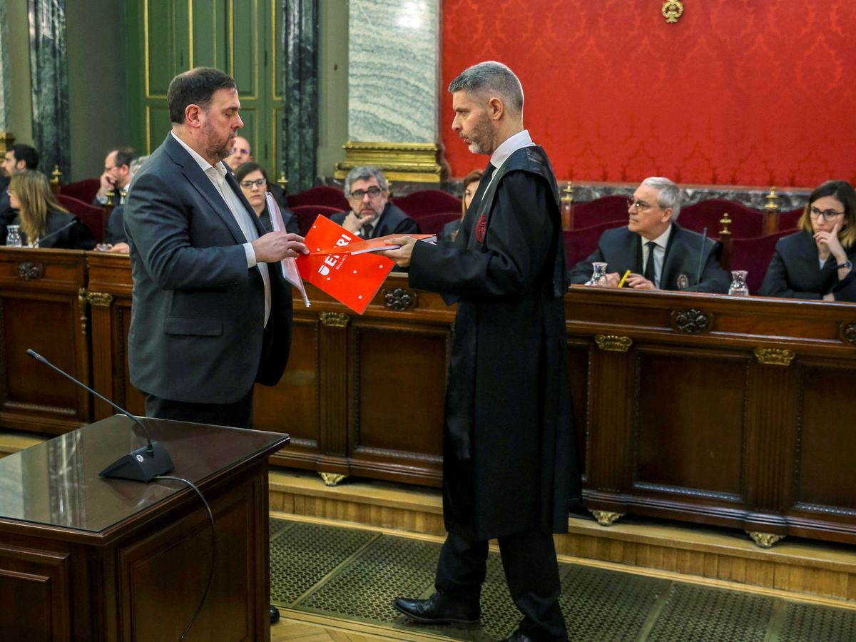 Foto: Oriol Junqueras, durante el juicio del 'procés'. (EFE)