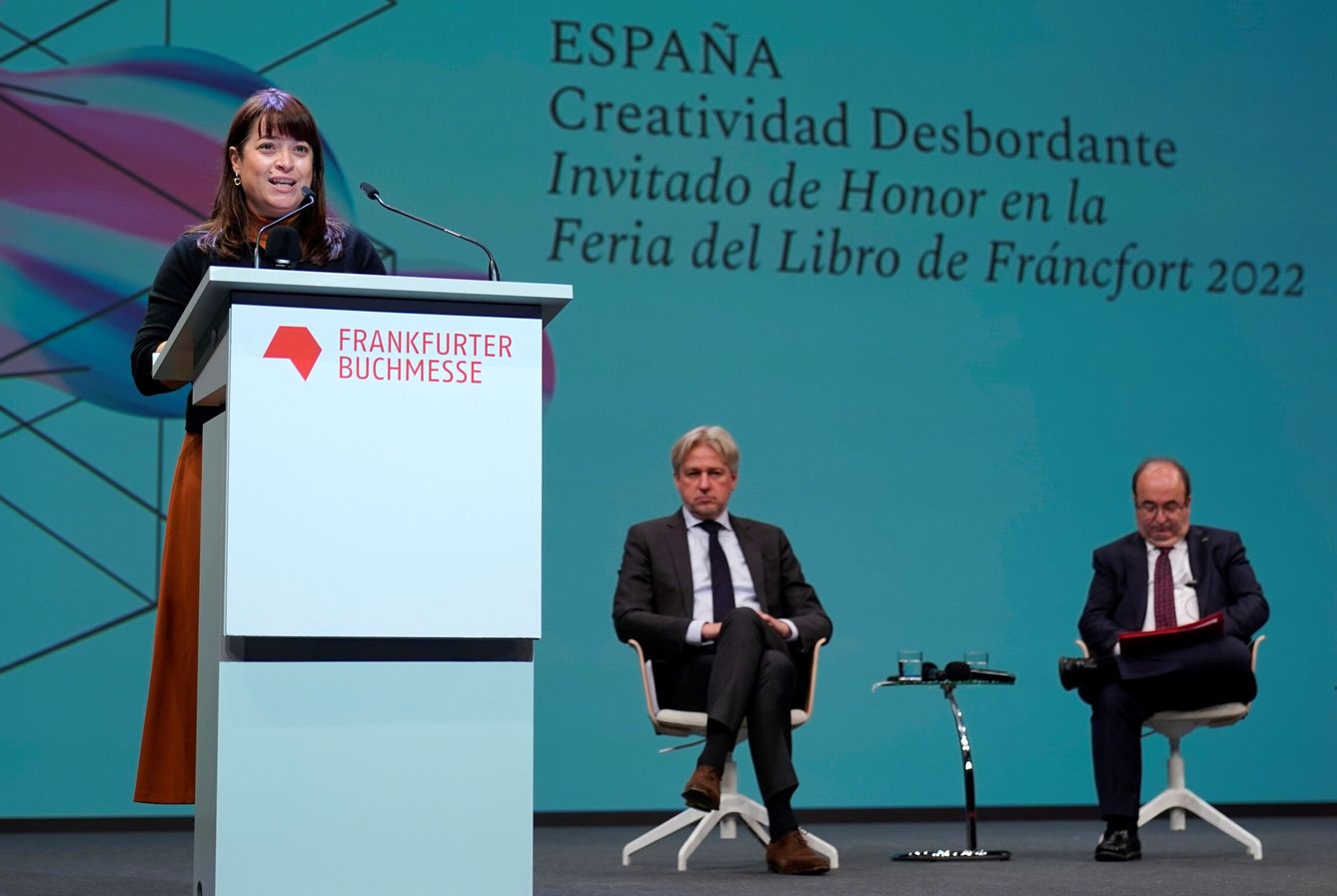 Gálvez, en la presentación de España como país invitado en la Fería del Libro de Fráncfort 2022 (EFE) 
