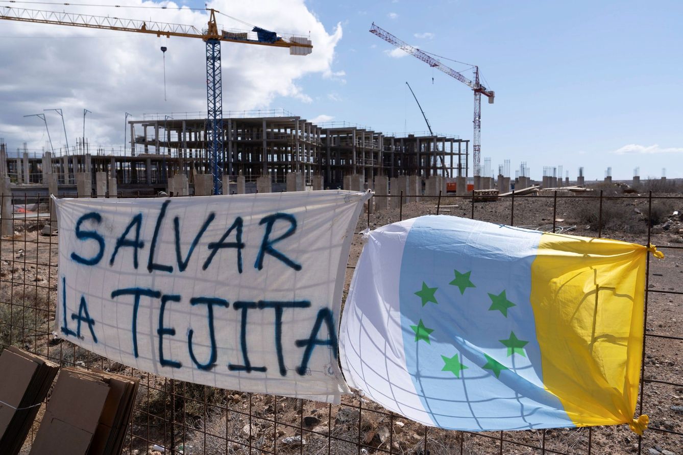 Protesta de grupos ecologistas por la construcción de un hotel en Tenerife. (EFE)
