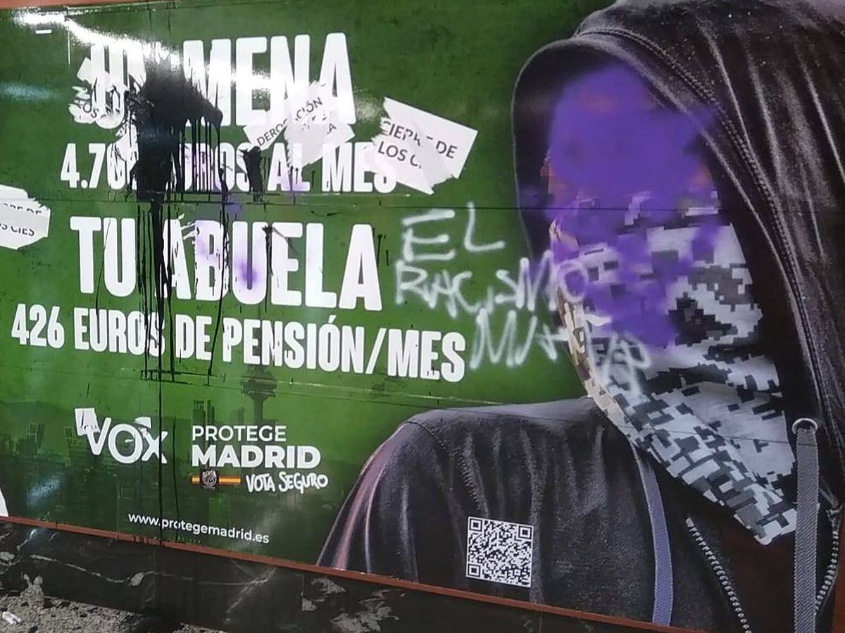 Foto: Vox denuncia en Twitter pintadas contra el cartel electoral de Sol (Twitter/Vox)