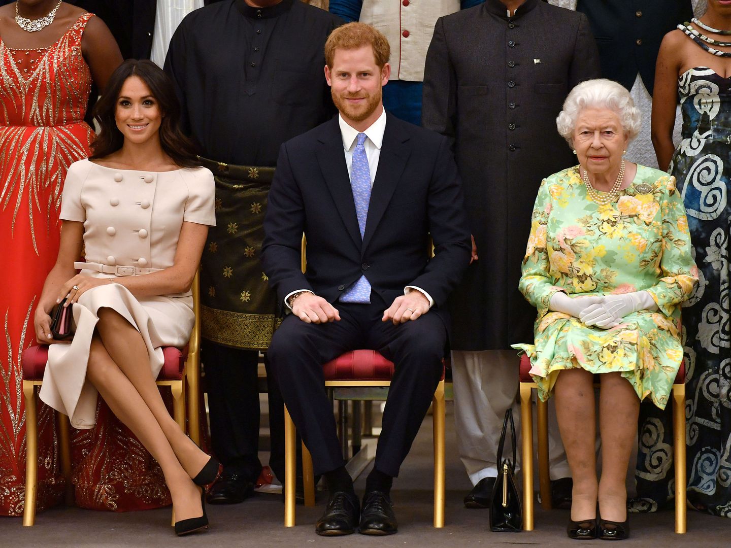 La reina Isabel, con Meghan y Harry, en una imagen de archivo. (Reuters)