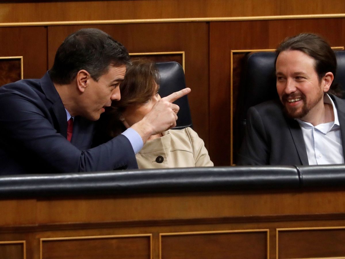 Foto: Pedro Sánchez y Pablo Iglesias, en el Congreso de los Diputados. (EFE)