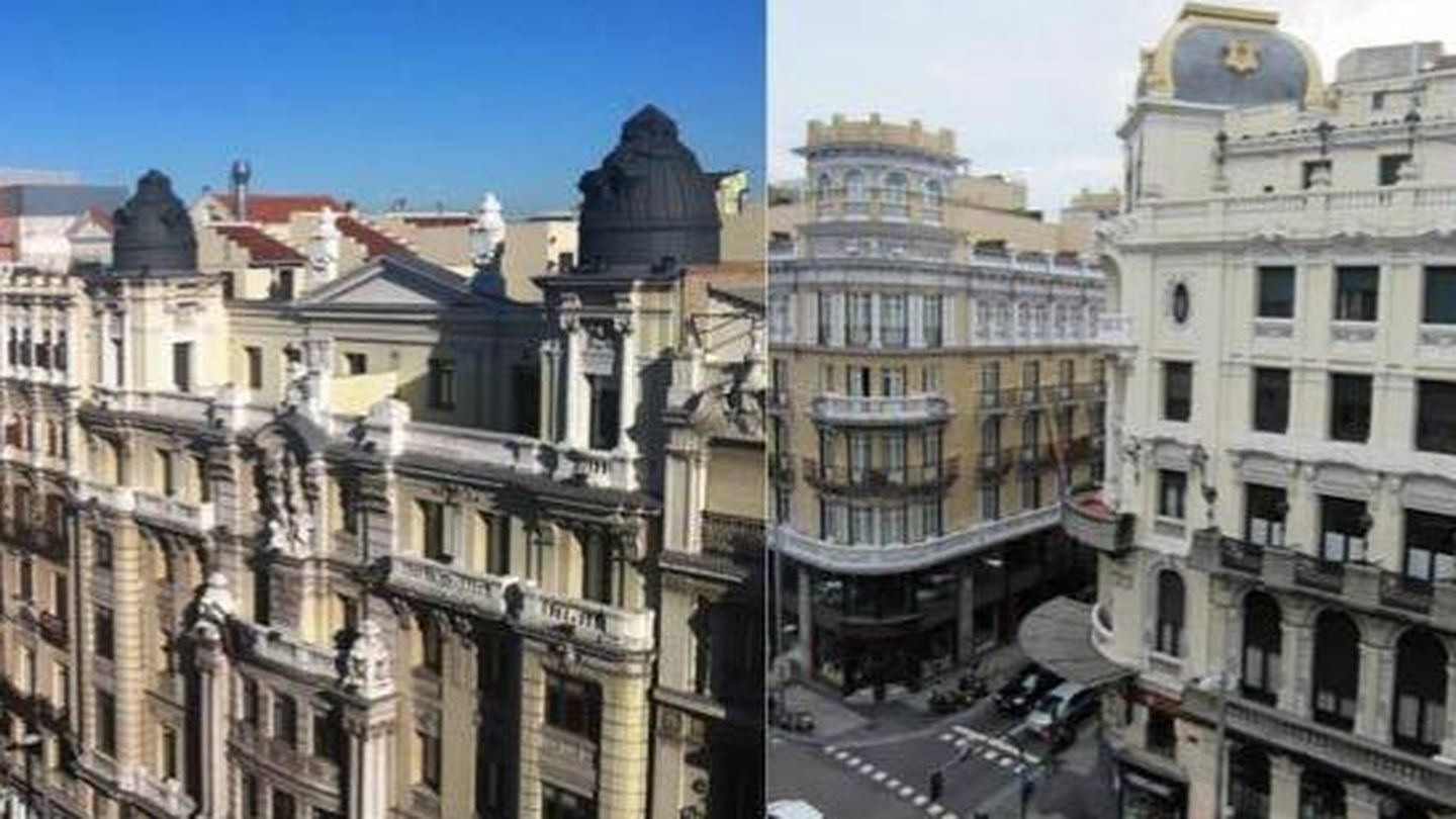 Dos de los edificios vendidos por la Comunidad de Madrid en Gran Vía: Foto: Addmeet. 