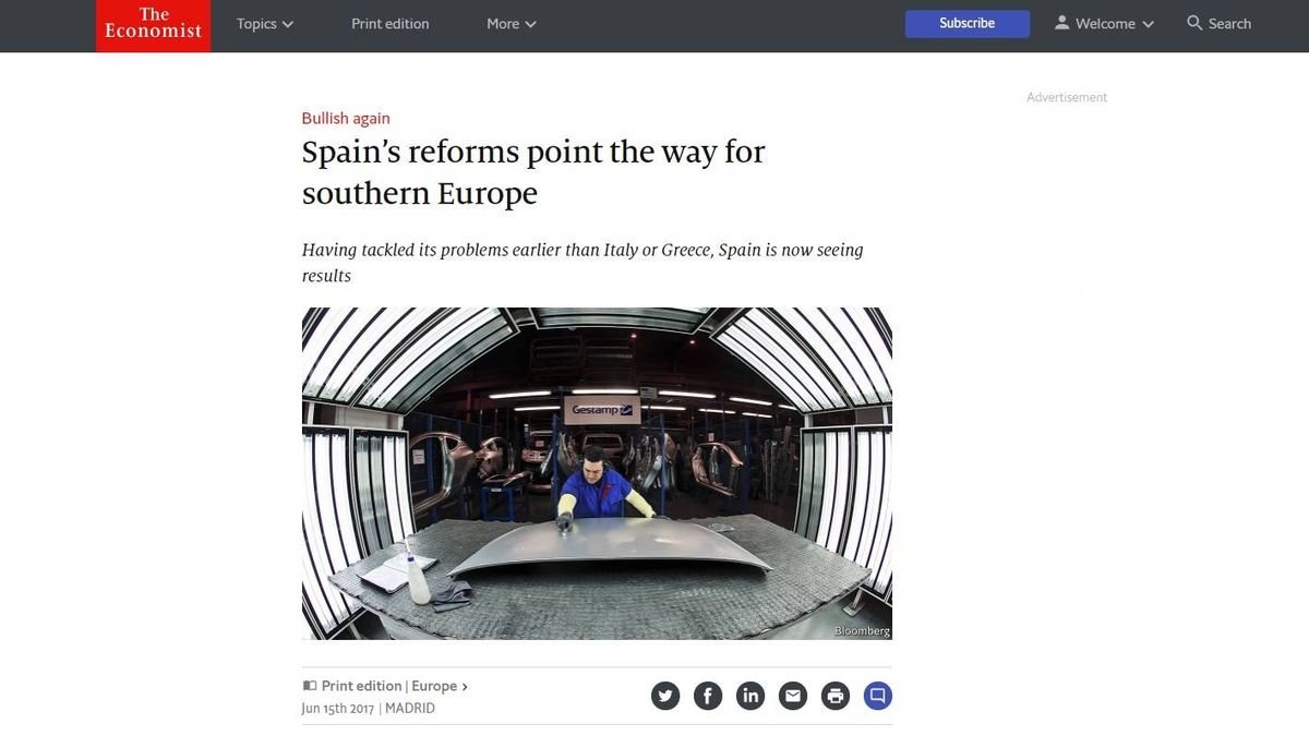 'The Economist' aplaude las reformas de España: "Señalan el camino al sur de Europa"