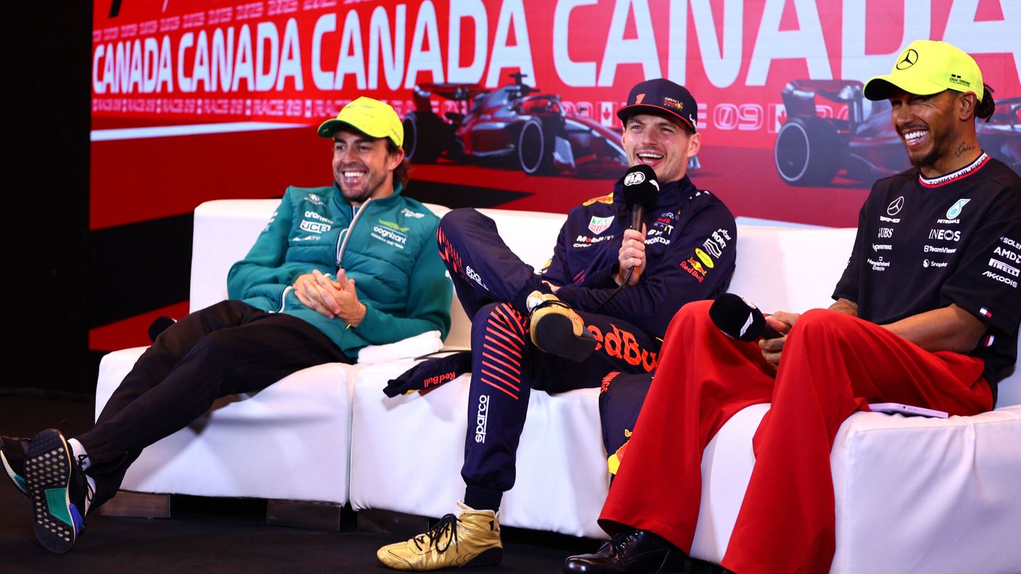 Alonso, junto a Verstappen y Hamilton en el GP de Canadá. (Reuters/Evan Buhler)