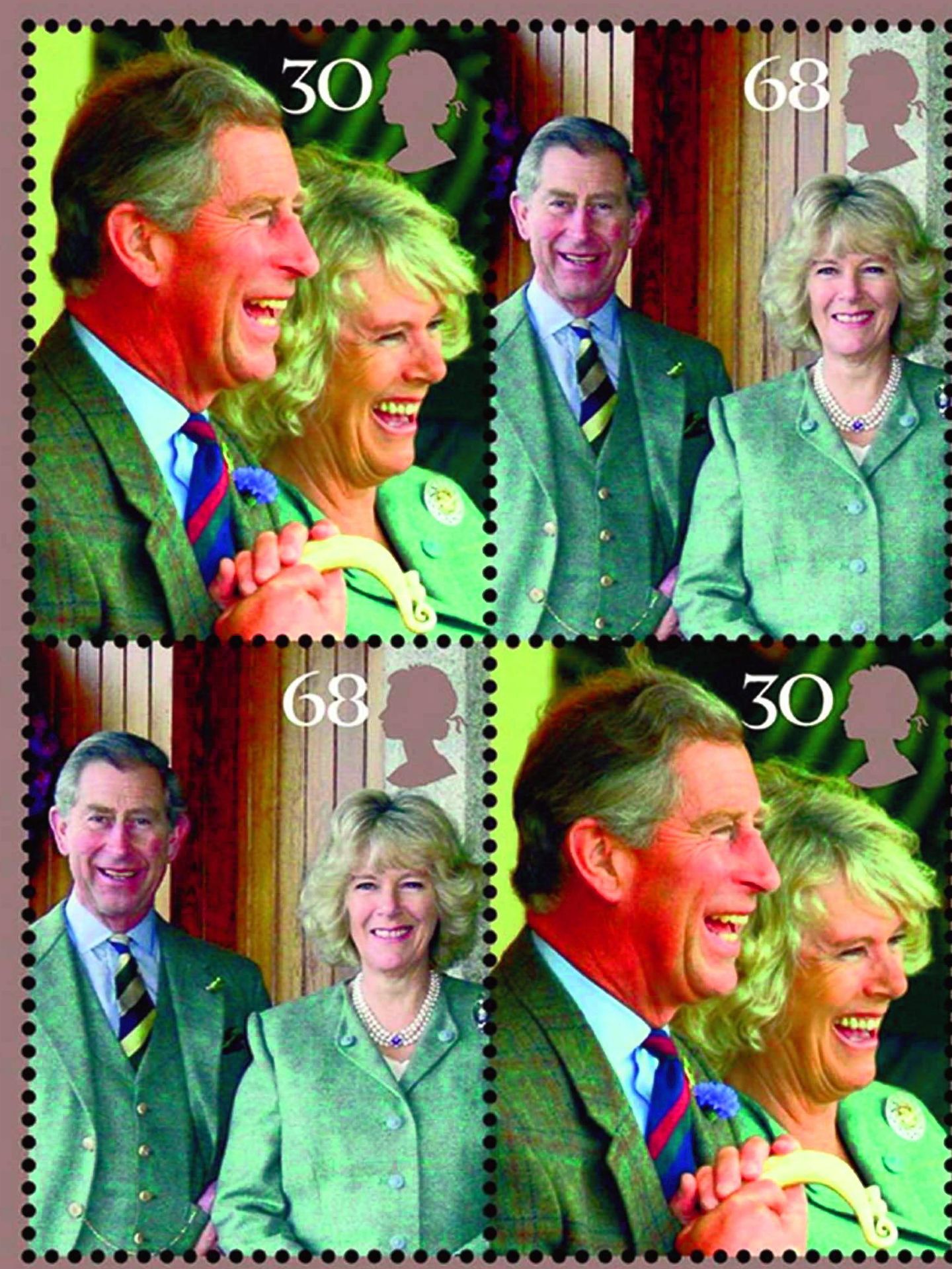 Sellos conmemorativos de la boda entre el príncipe Carlos y Camilla Parker-Bowles.