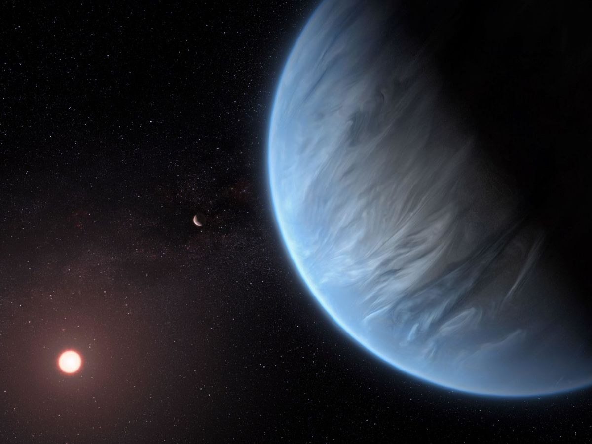 Foto: Interpretación artística de K2-18b, un exoplaneta con agua y con temperatura adecuada para la vida. Foto: ESA