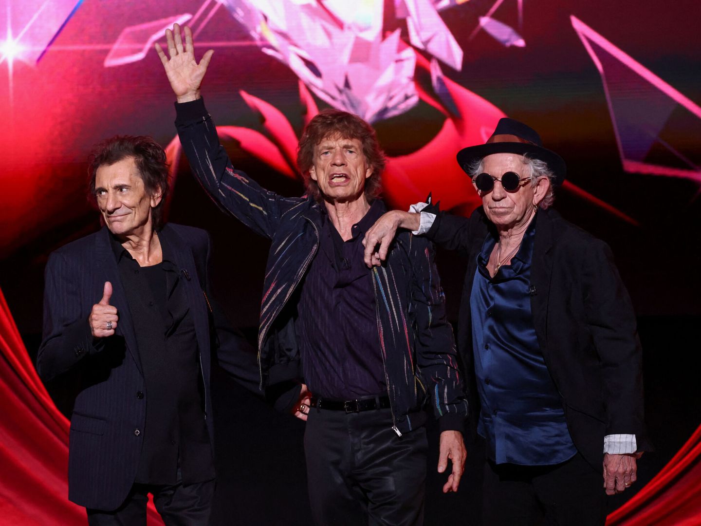 Mick Jagger, Keith Richards y Ronnie Wood, durante el falso lanzamiento de 'Hackney Diamonds' el pasado septiembre. (Reuters/Toby Melville)