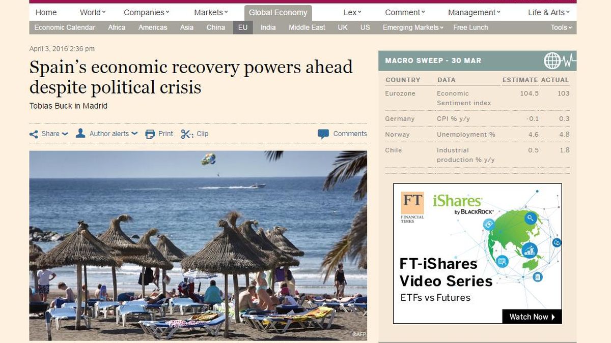 'Financial Times' destaca la recuperación de la economía española