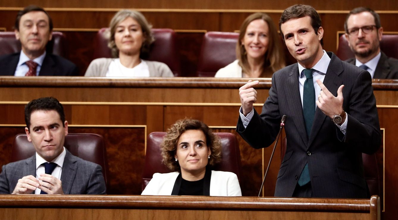 El presidente del Partido Popular, Pablo Casado, durante la sesión de control al Gobierno. (EFE)