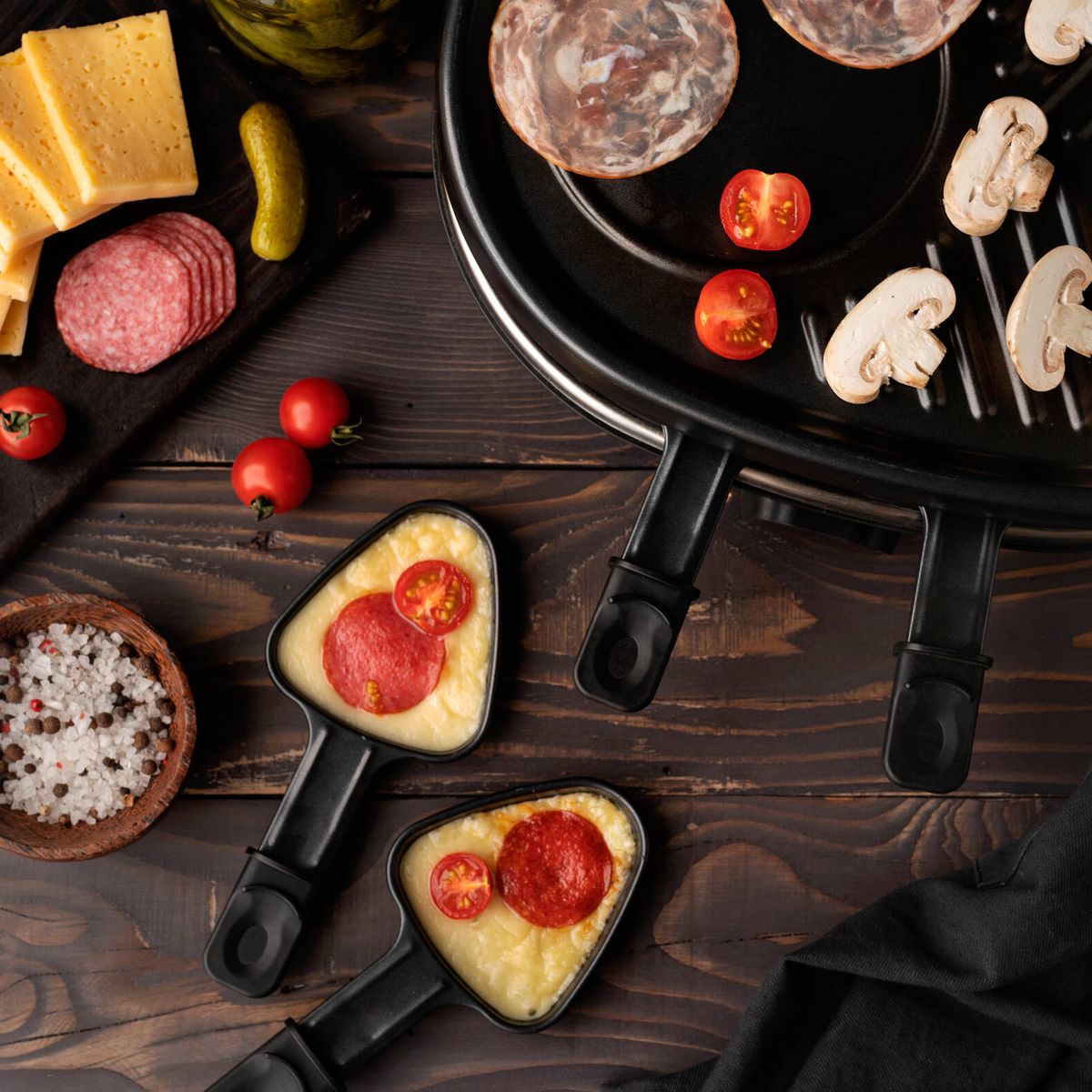 Raclette Grill - Placa antiadherente para 8 personas, con revestimiento  antiadherente, raclette con 8 mini sartenes Raclette, temperatura