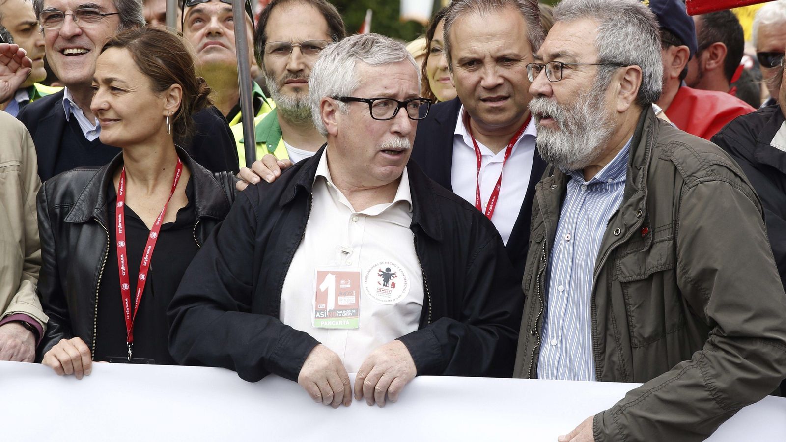 Foto: De izquierda a derecha: Ángel Gabilondo, Mari Luz Rodríguez, Ignacio Fernández Toxo, Antonio Miguel Carmona y Cándido Méndez. (EFE) 