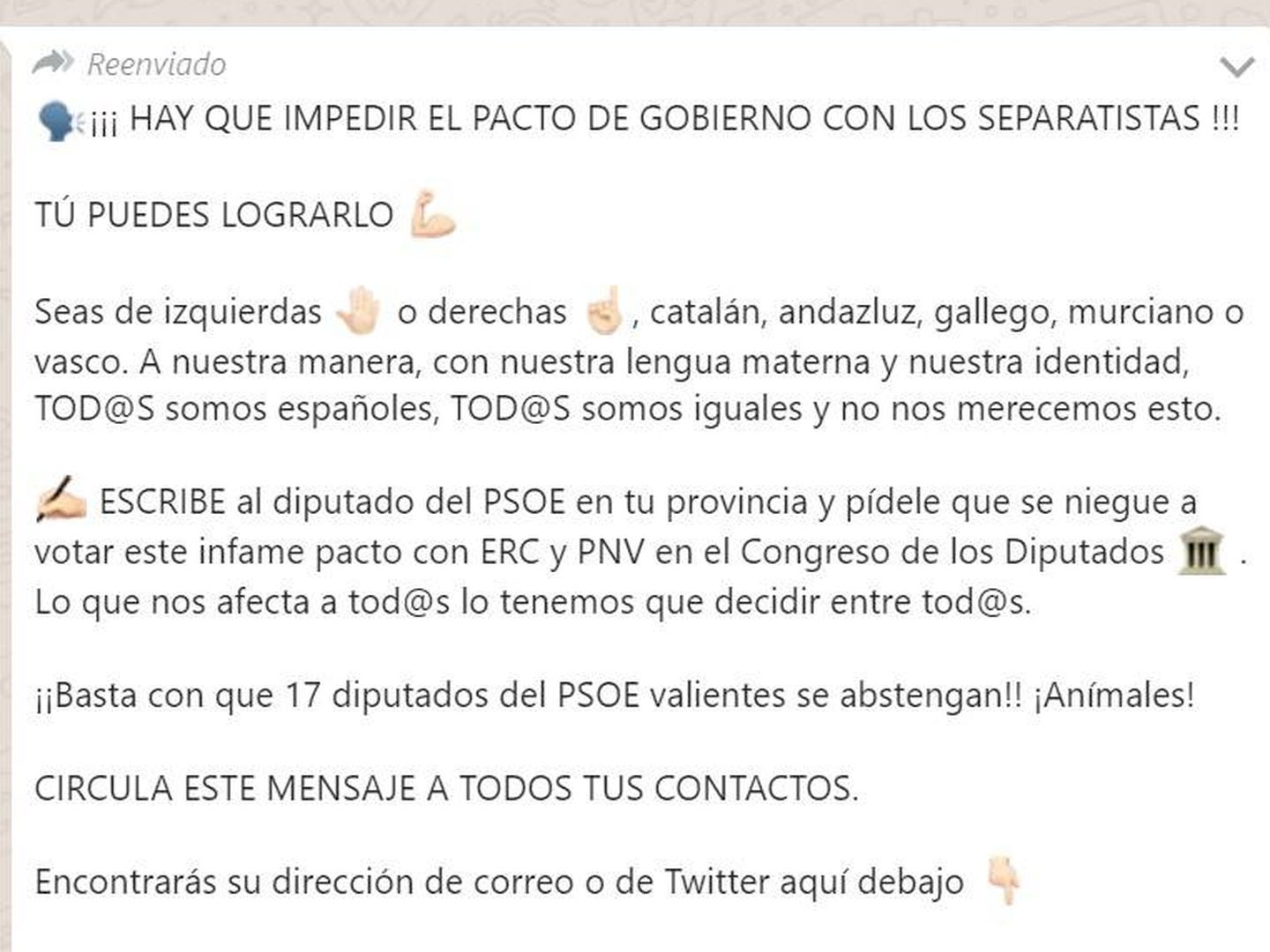 Campaña de WhatsApp para presionar a los diputados del PSOE (EC)