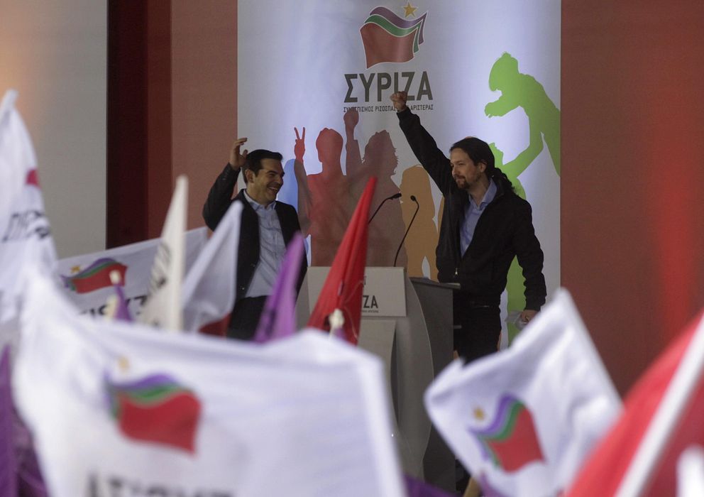 Foto: El líder de Syriza, Alexis Tsipras, acompañado del líder de Podemos, Pablo Iglesias. (EFE)