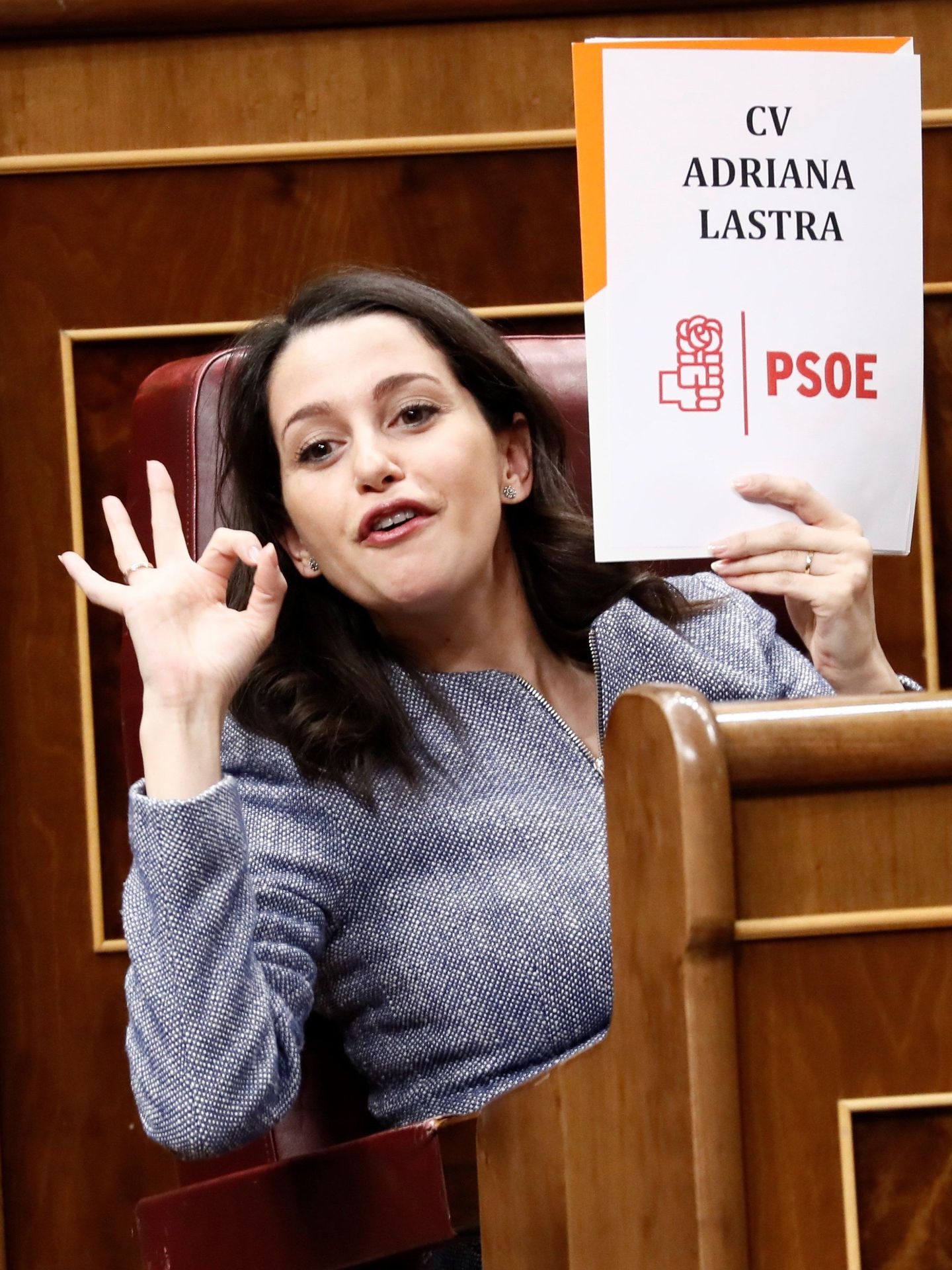La portavoz de Ciudadanos, Inés Arrimadas, durante la segunda jornada del debate de investidura. (EFE)