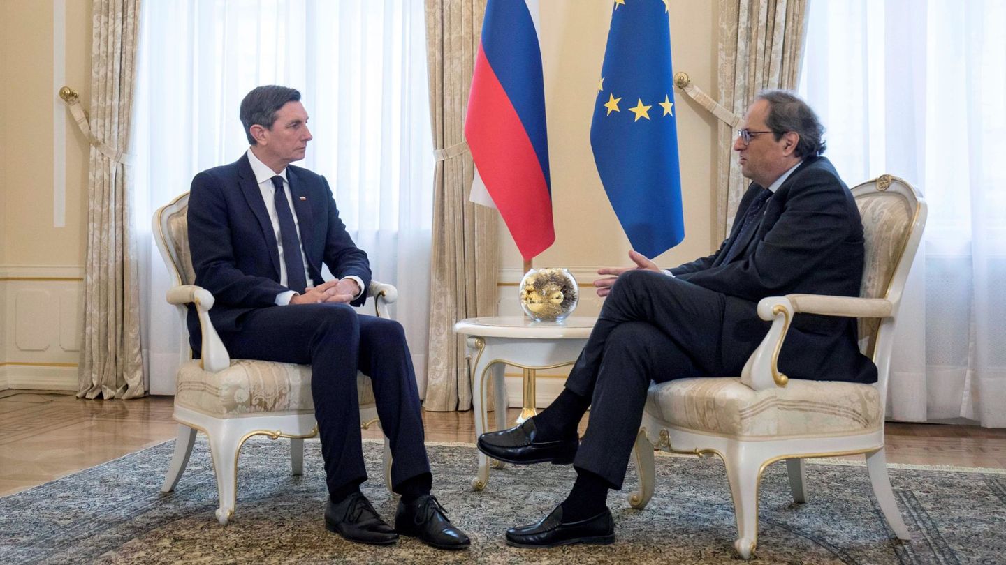 El presidente de la Generalitat, Quim Torra, durante la reunión con el presidente de Eslovenia Borut Pahor. (EFE)