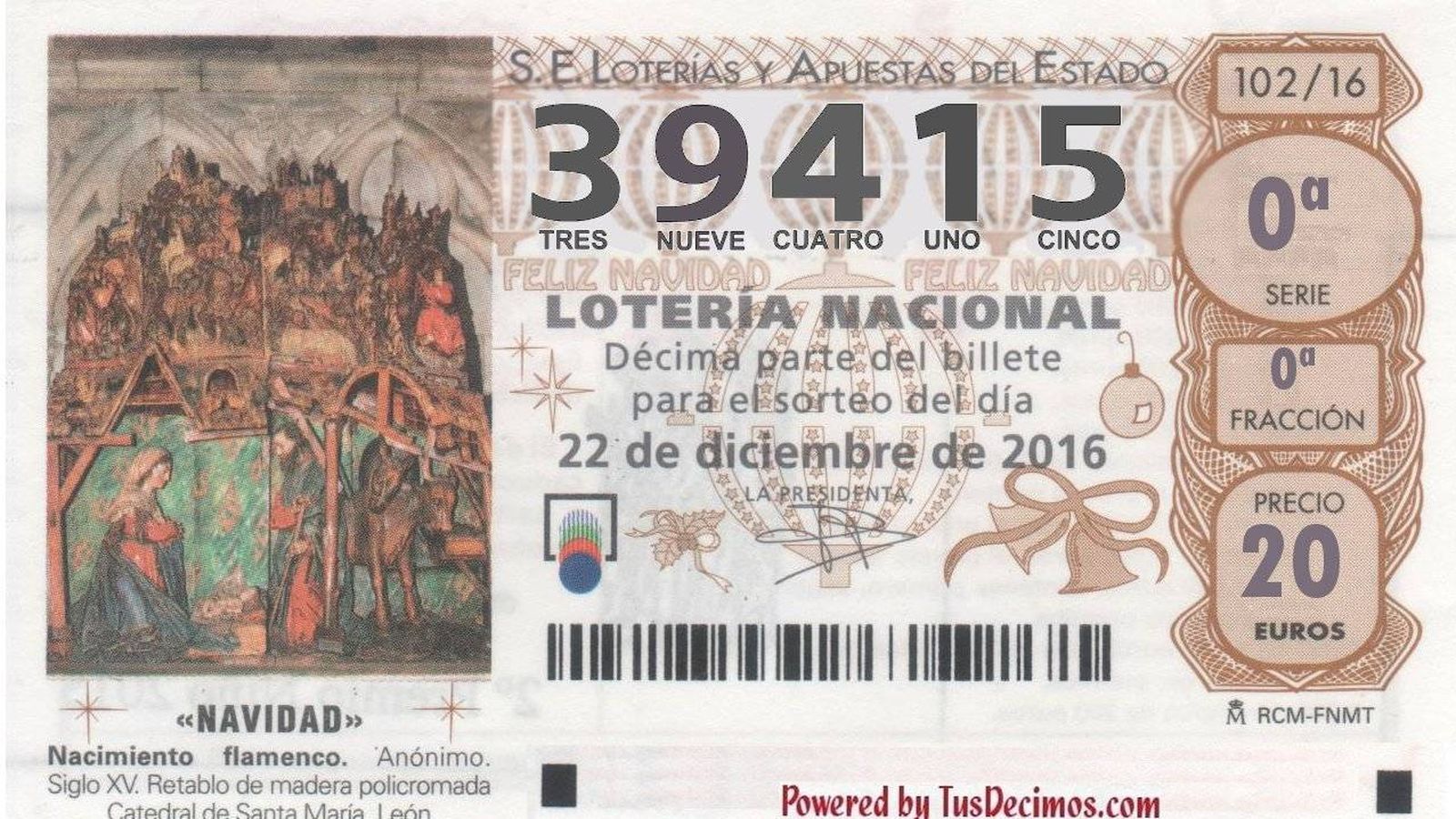 Foto: El tercer quinto premio de la Lotería Nacional.