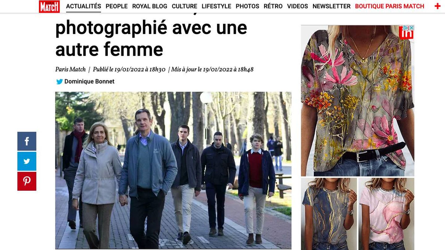 La noticia de las fotos de Urdangarin, en la versión digital de 'Paris Match'.