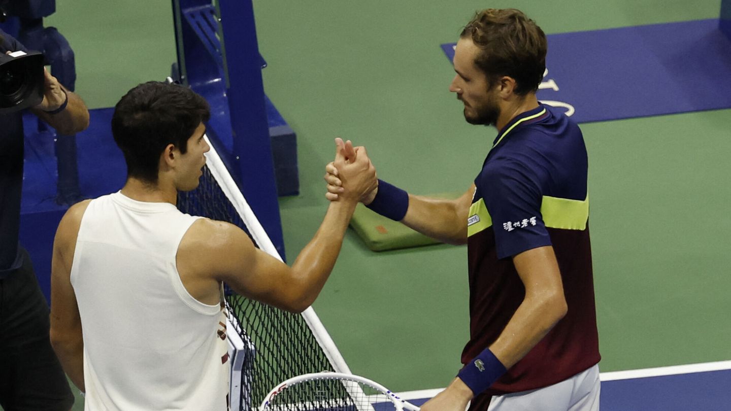 Medvedev y Alcaraz, en el US Open. (Geoff Burke/USA TODAY Sports)