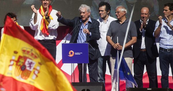 Foto: Miles de personas escuchan a Vargas Llosa durante la manifestación del 8 de octubre (EFE)