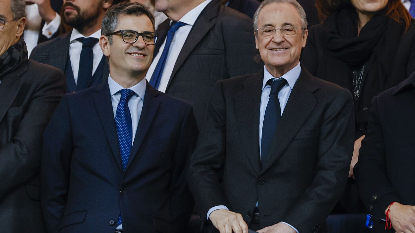Foto: Florentino Pérez, junto a Félix Bolaños, en el palco del Bernabéu. (EFE/Ballesteros)