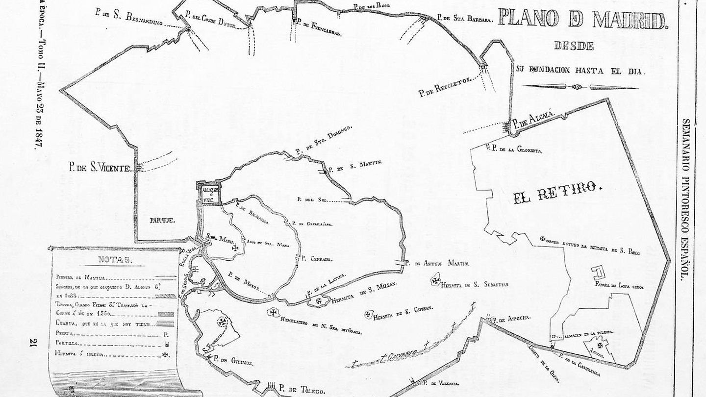 Plano de Madrid y sus arrabales en los siglos XVIII y XIX.