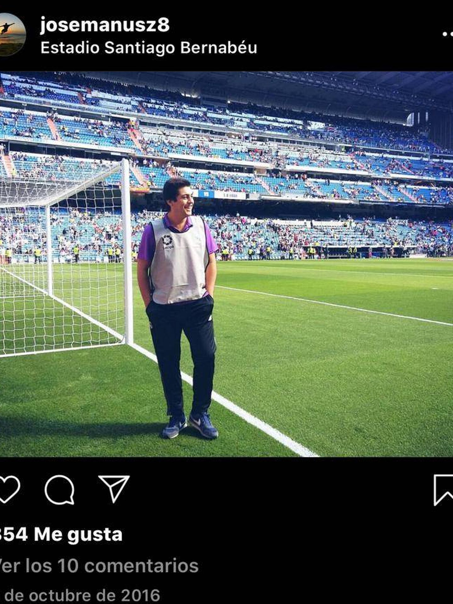 José Ramón Sandoval, de recogelotas en el Bernabéu, en su cuenta de Instagram
