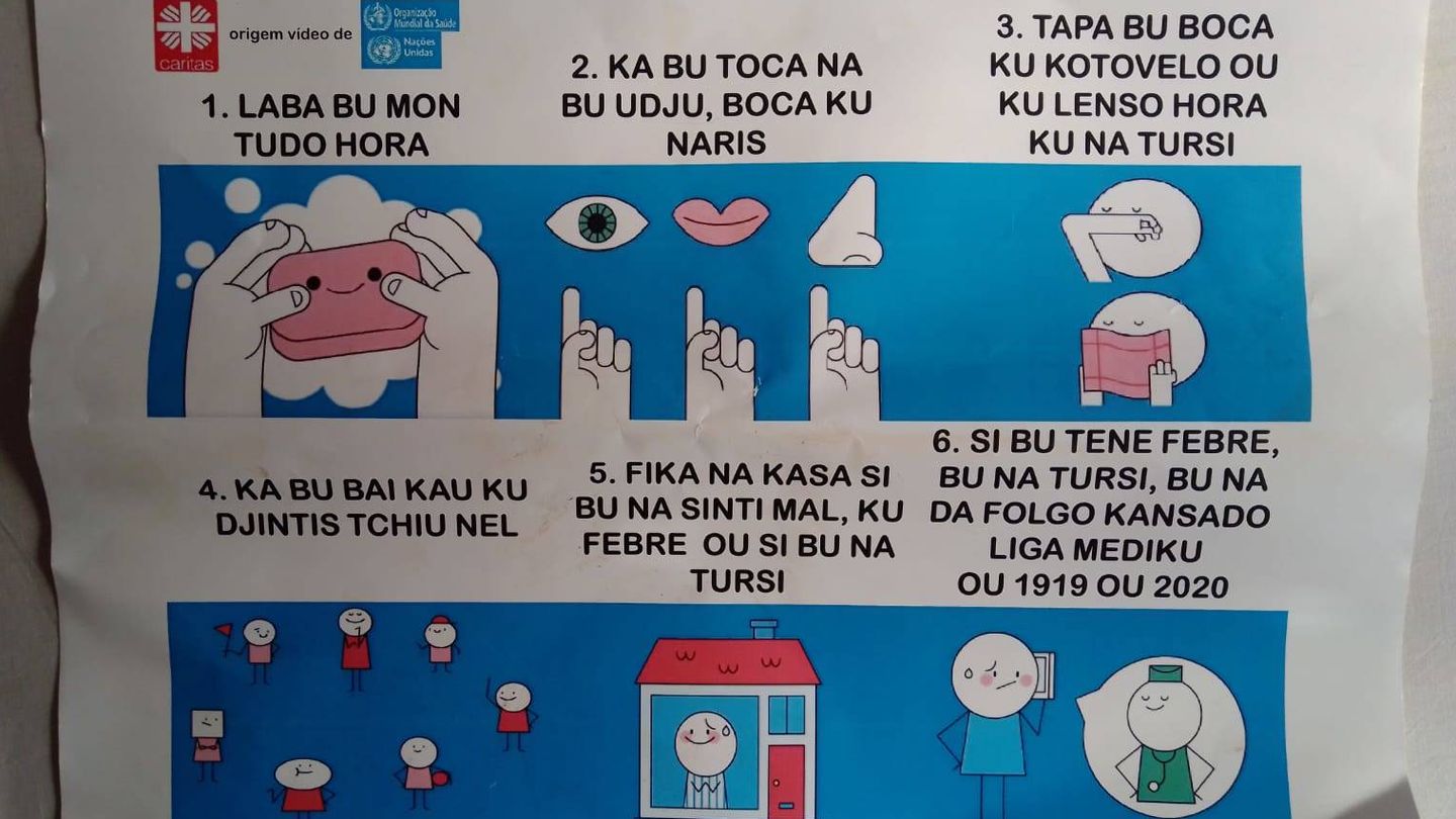 Un cartel informativo contra el coronavirus, realizado por Cáritas en Guinea-Bissau. (Cedida)
