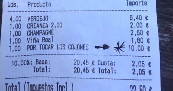 Foto: El ticket que se ha hecho viral con el cargo "por tocar los cojones" (Foto: Twitter)