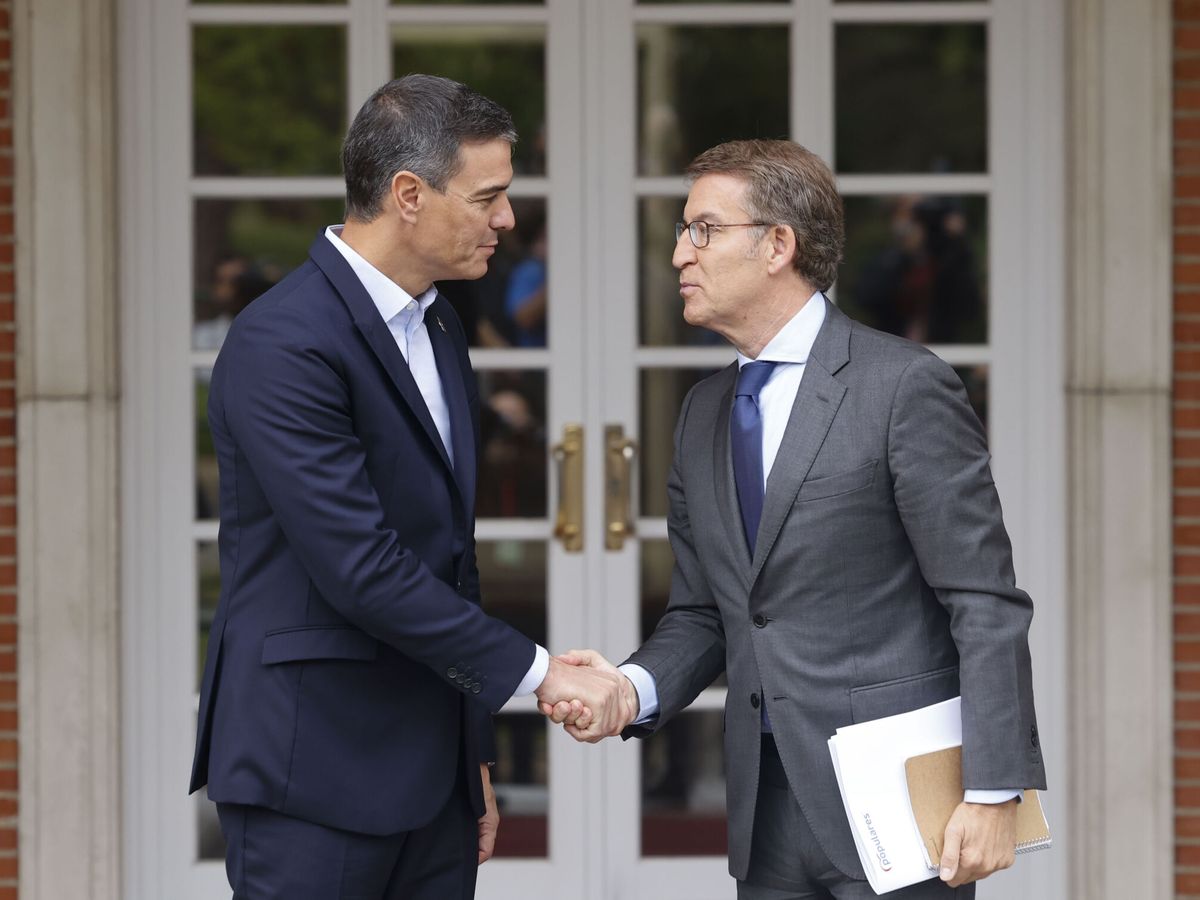 Foto: El presidente del Gobierno, Pedro Sánchez (i), y el líder del PP, Alberto Núñez Feijóo (d). (EFE/Sergio Pérez)