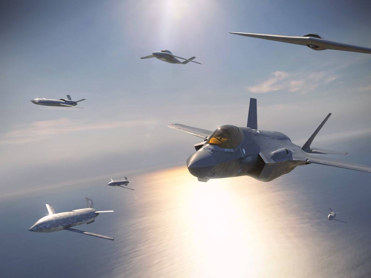 Así serán los escuadrones de combate que unirán pilotos humanos con enjambres de aviones robot en un futuro cercano (Lockheed Martin)