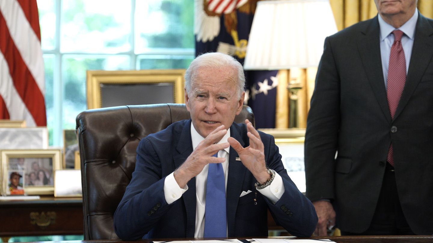 El presidente de Estados Unidos, Joe Biden, en una rueda de prensa ayer en Washington, EEUU. (EFE/ Yuri Gripas)