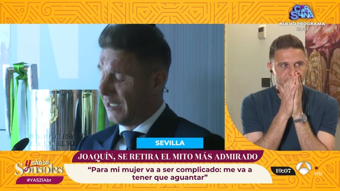Joaquín Sánchez, emocionado en 'Y ahora, Sonsoles'. (Atresmedia)