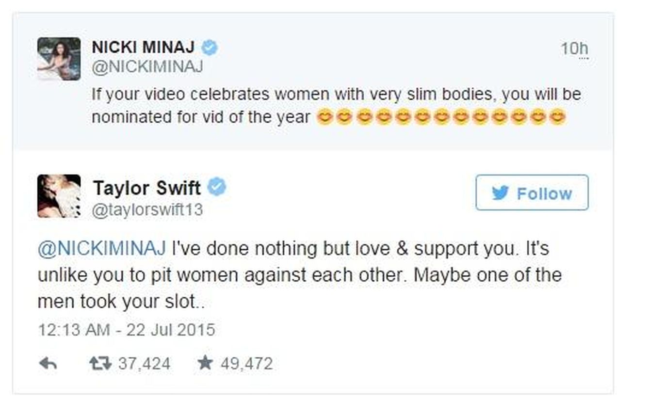 Intercambio de tuits entre Taylor y Nicki (Twitter)