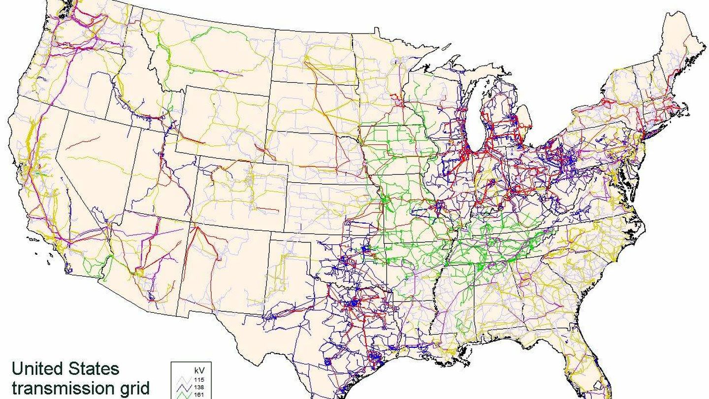 Mapa de las redes de distribución eléctrica de los Estados Unidos, uno de los posibles objetivos de los ataques rusos según el FBI. (FEMA)