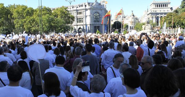 Foto: Participantes en la manifestación convocada por la plataforma Parlem, Hablemos en la plaza de Cibeles de Madrid. (EFE)