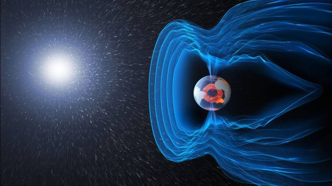 Foto: El campo magnético de la Tierra bajo la presión de la radiación solar. (ESA)