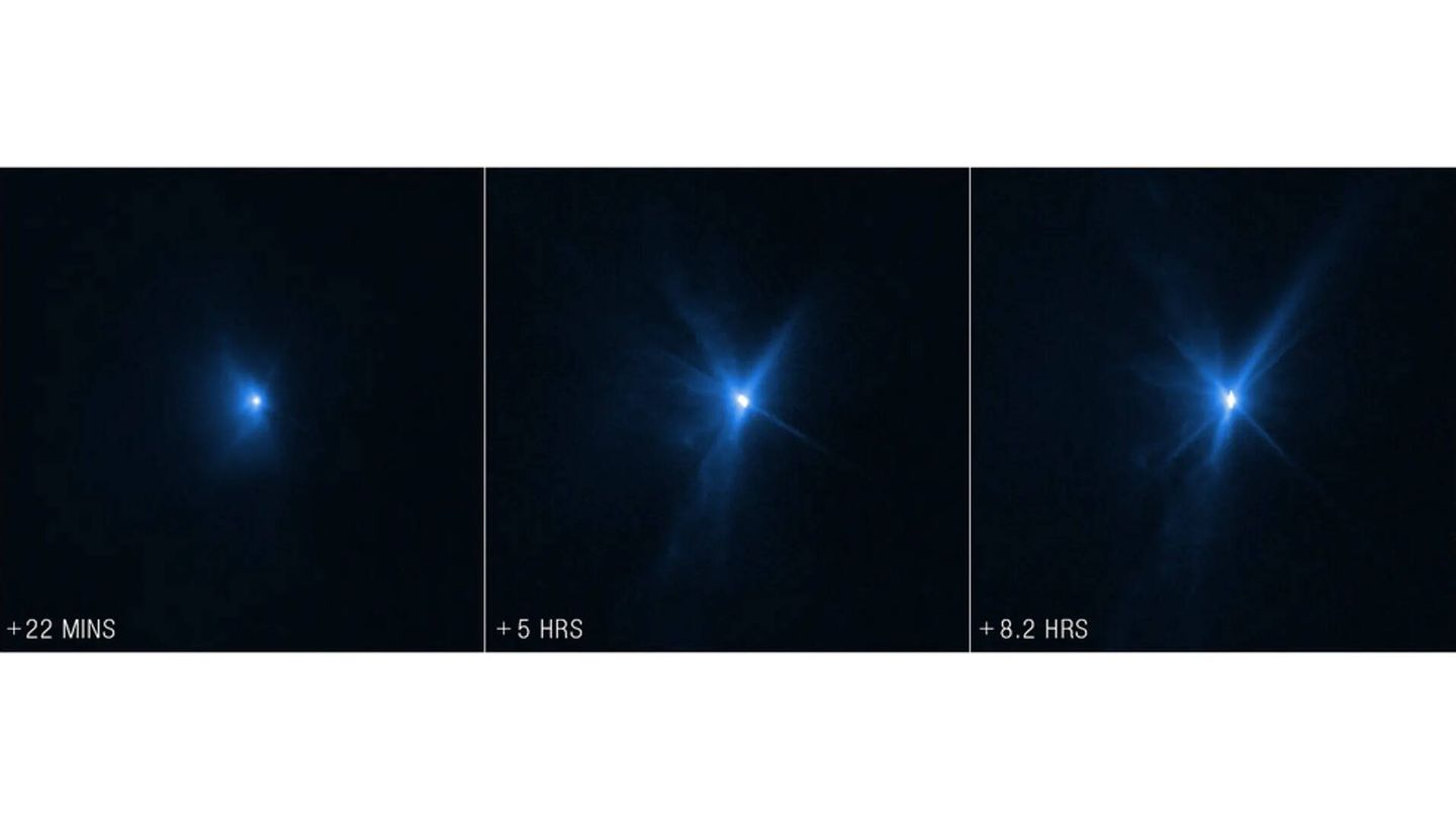 Tres instantáneas de la cola tomada por el Hubble. (NASA/ESA)